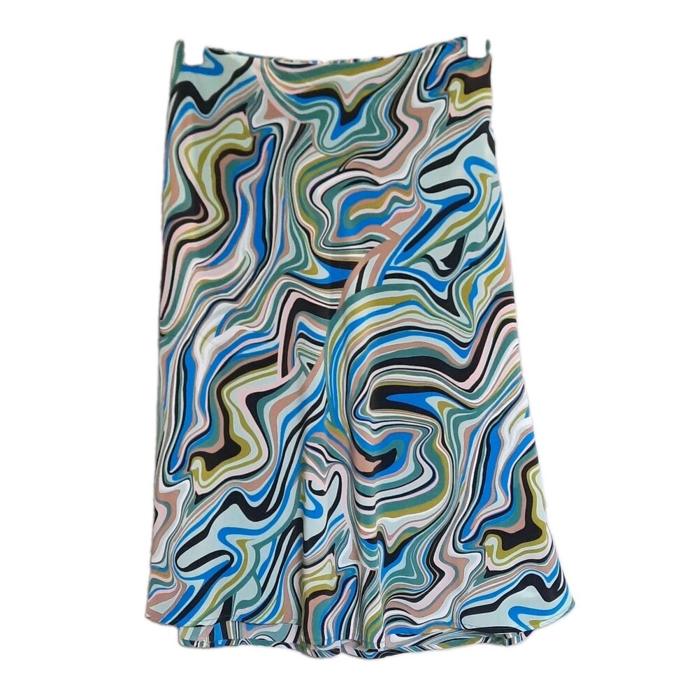 Bar III Plus Size Swirl Print A-Line Midi Psychedelic Aqua Marble Skirt Plus 16W - Picture 3 of 5